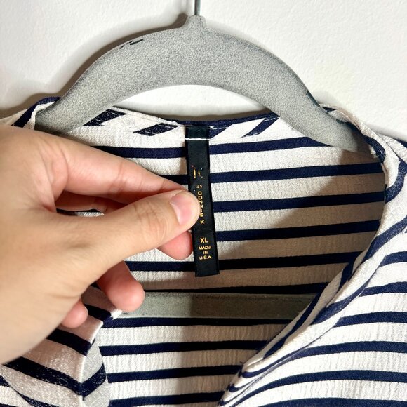 IC by Connie K Navy Blue Striped Top Coat Lagenlook Oversized One-Button Sz XL - Picture 3 of 7